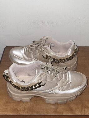 LUCKY STEP Women Chunky Platform Sneakers - Gold (Size 8.5)